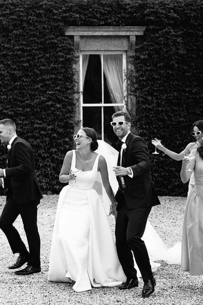 Elegant A Line Square Neck White Long Bridal Party Dress