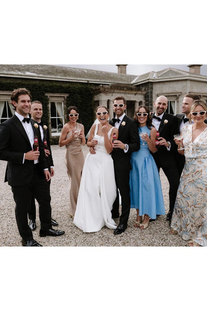 Elegant A Line Square Neck White Long Bridal Party Dress