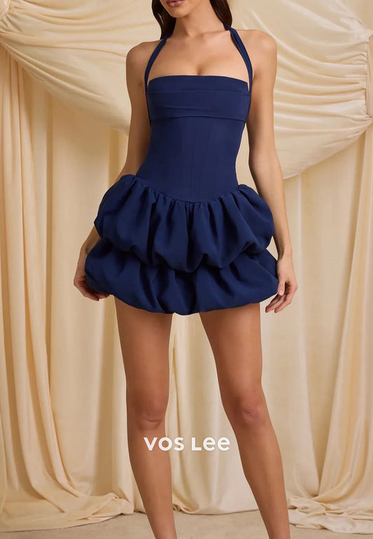 Gorgeous & Charming A-Line Halter Mini Pleated Homecoming Dresses