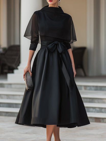 Elegant Cape-Detail A-Line Evening Dress