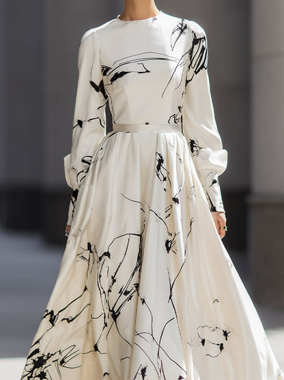 Ivory Maxi Dress With Abstract Black Print