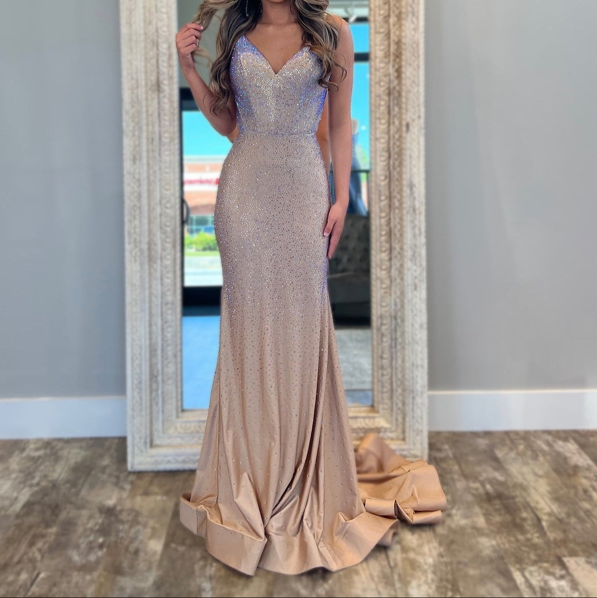 Mermaid Sequin Beaded Evening Dresses Sexy V Neck Prom Dresses Long