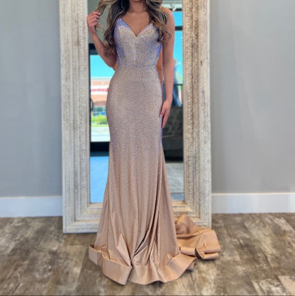 Mermaid Sequin Beaded Evening Dresses Sexy V Neck Prom Dresses Long