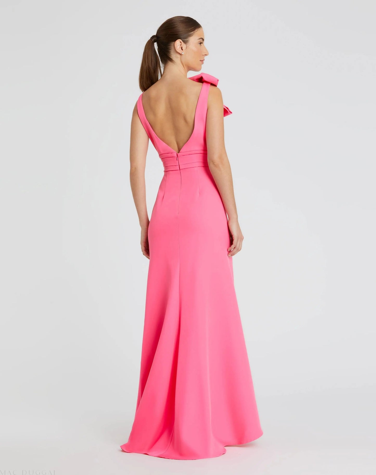 Blue Sleeveless V Neck Bow Detail Mermaid Gown