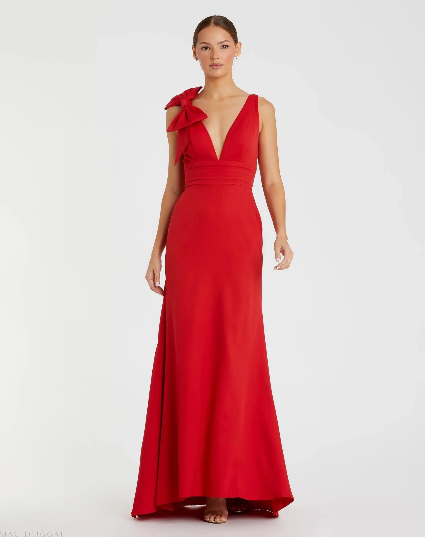 Blue Sleeveless V Neck Bow Detail Mermaid Gown