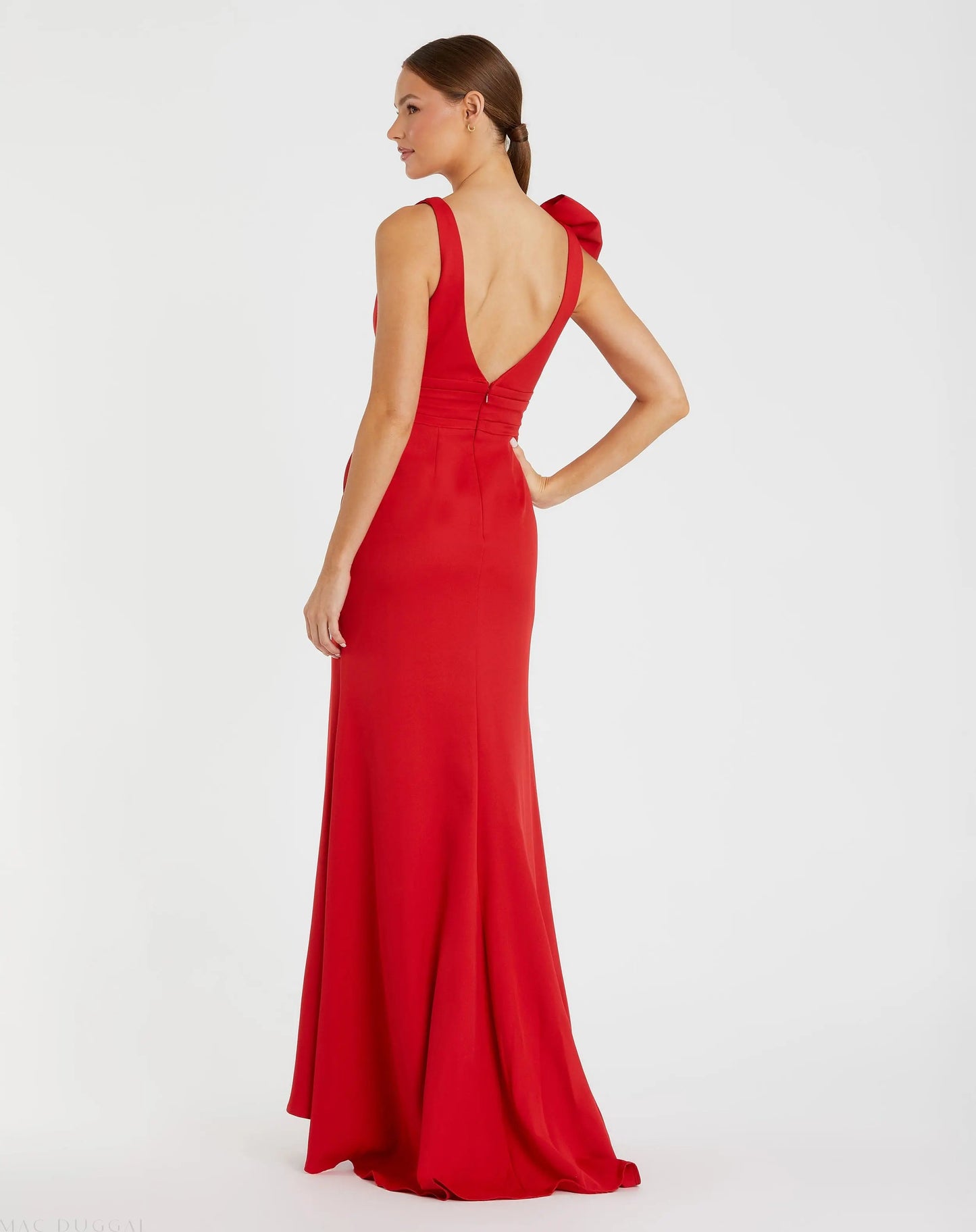 Blue Sleeveless V Neck Bow Detail Mermaid Gown