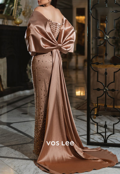 Sparkle & Shine Rhinestone Pleated Floor-Length Mermaid Evening Dresses