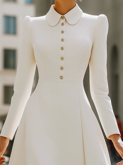 Ivory Puff Sleeve Buttoned Peter Pan Collar Midi Dress VOS LEE Ivory Puff Sleeve Buttoned Peter Pan Collar Midi Dress VOS LEE