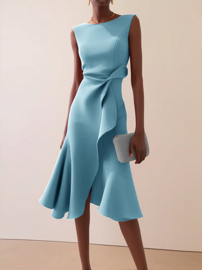 Red Sleeveless Midi Elegant A-line Dress