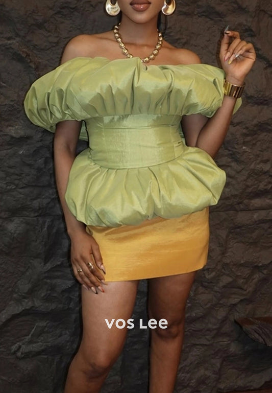 Two Pieces Off the Shoulder Pleated Mermaid Homecoming Dresses