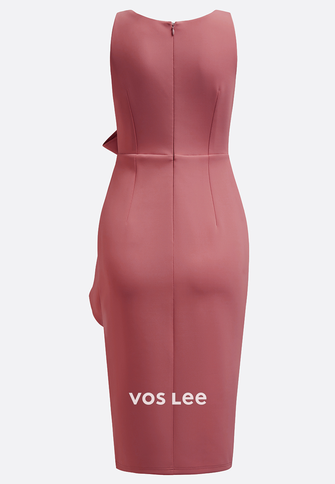 Regular Straps V Neck Pleated Bowknot Knee-Length Sheath Wedding Guest Dresses