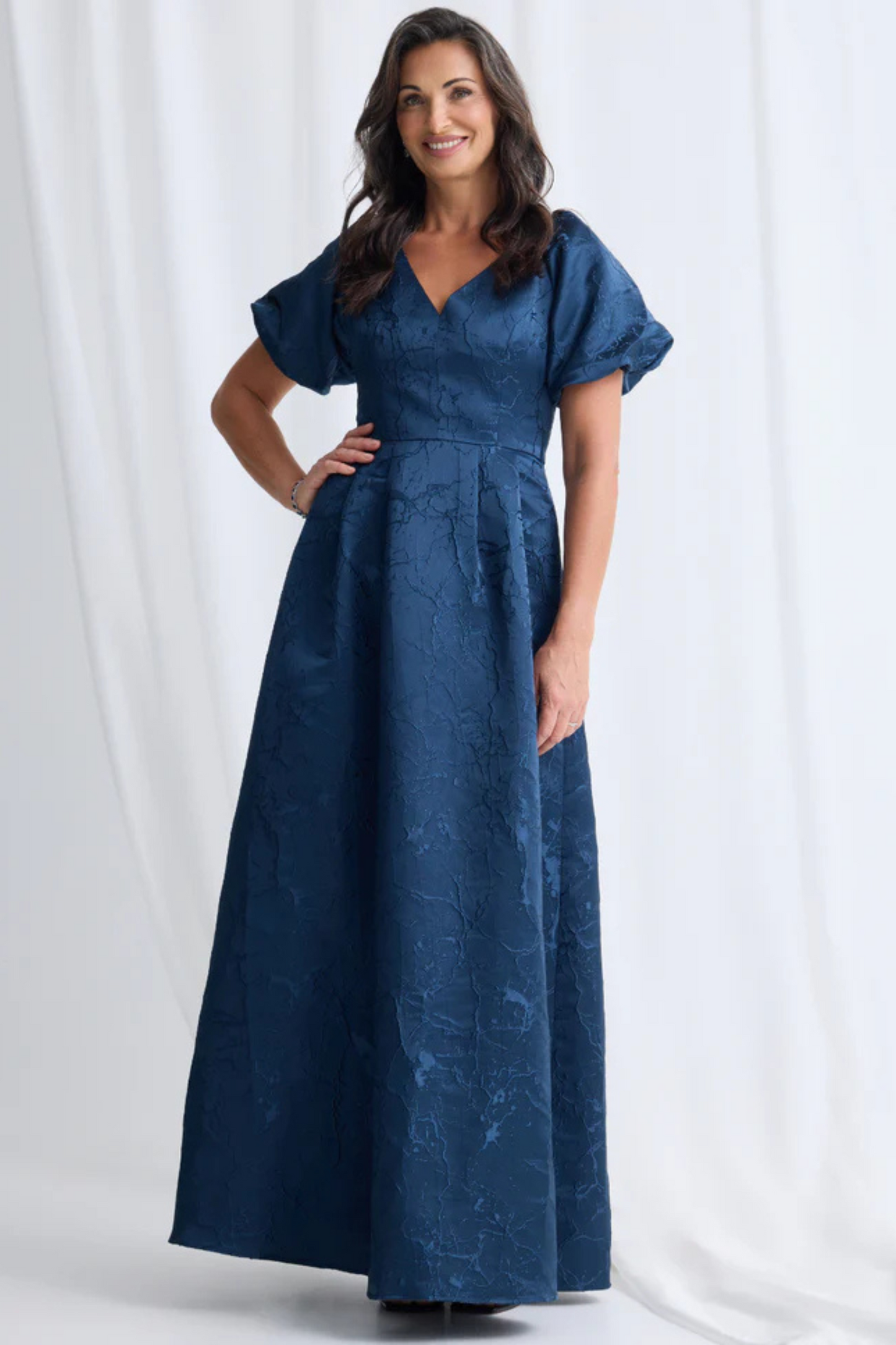 A-line V-Neck line Puff Sleeves Maxi Dress