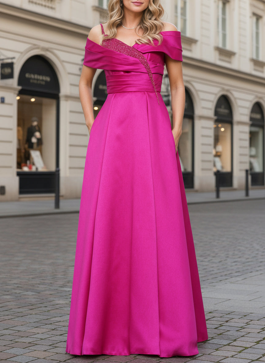 Satin Taupe Straps A-Line Mother Of The Bride Dress