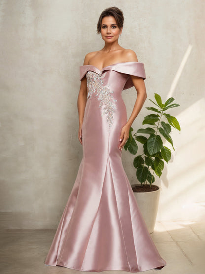 Off The Shoulder Sweetheart Trumpet/Mermaid Champagne Mother Of The Bride Dress