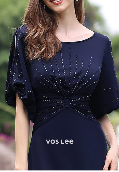 Simple Short Sleeve Scoop Sheath Floor-Length Mother of Bride Dresses
