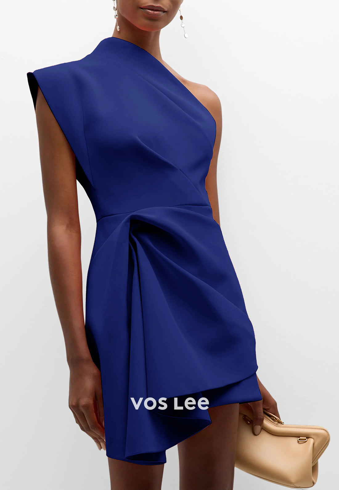 Mini & Short Empire Waist One Shoulder Sleeveless Pleated Sheath Wedding Guest Dresses