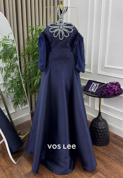 Glamorous & Dramatic A-Line Pearls Floral Halter Tea-Length Evening Dresses