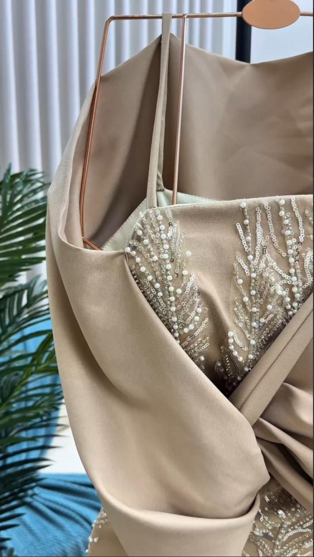 Elegant Sequin Evening Gown | Draped Capelet Formal Dress with Slit