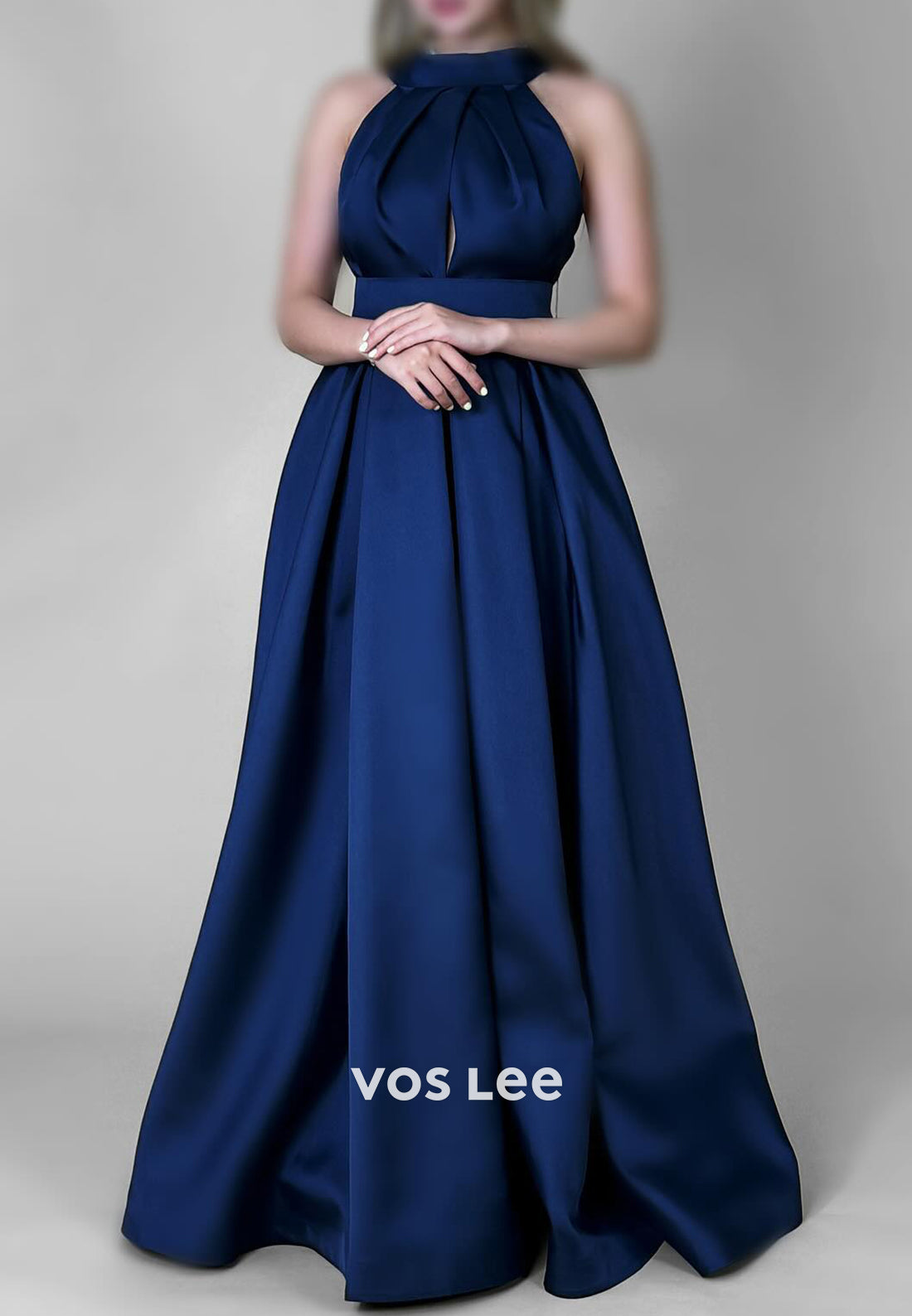 Couture & Ornate  A-Line Halter Pleated Floor-Length Evening Dresses Maxi Dresses