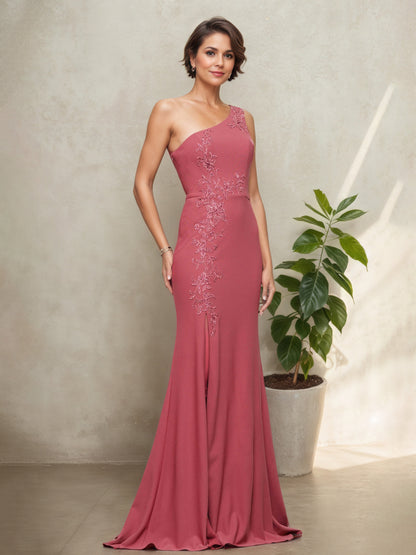 Grey Sheath One Shoulder Mother Of The Bride Dress with Split