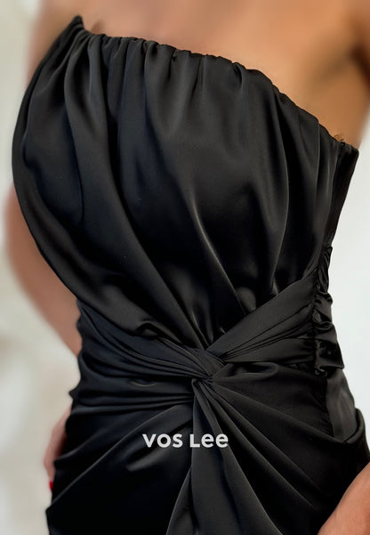 Classic & Timeless Strapless  Floor-Length Pleated Mermaid Evening Dresses with High Split