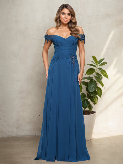 Off The Shoulder Dusty Sage Pleats Mother Of The Bride Dress