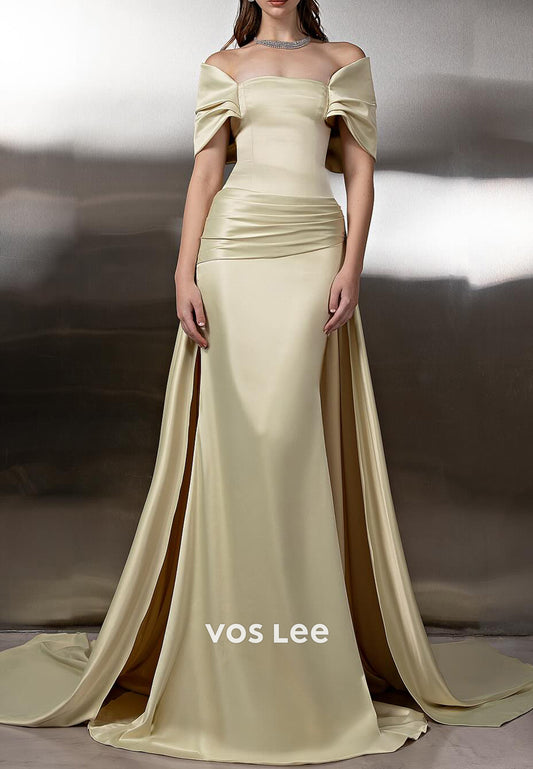 Classic & Timeless Off the Shoulder Mermaid Evening Dresses with Court Train