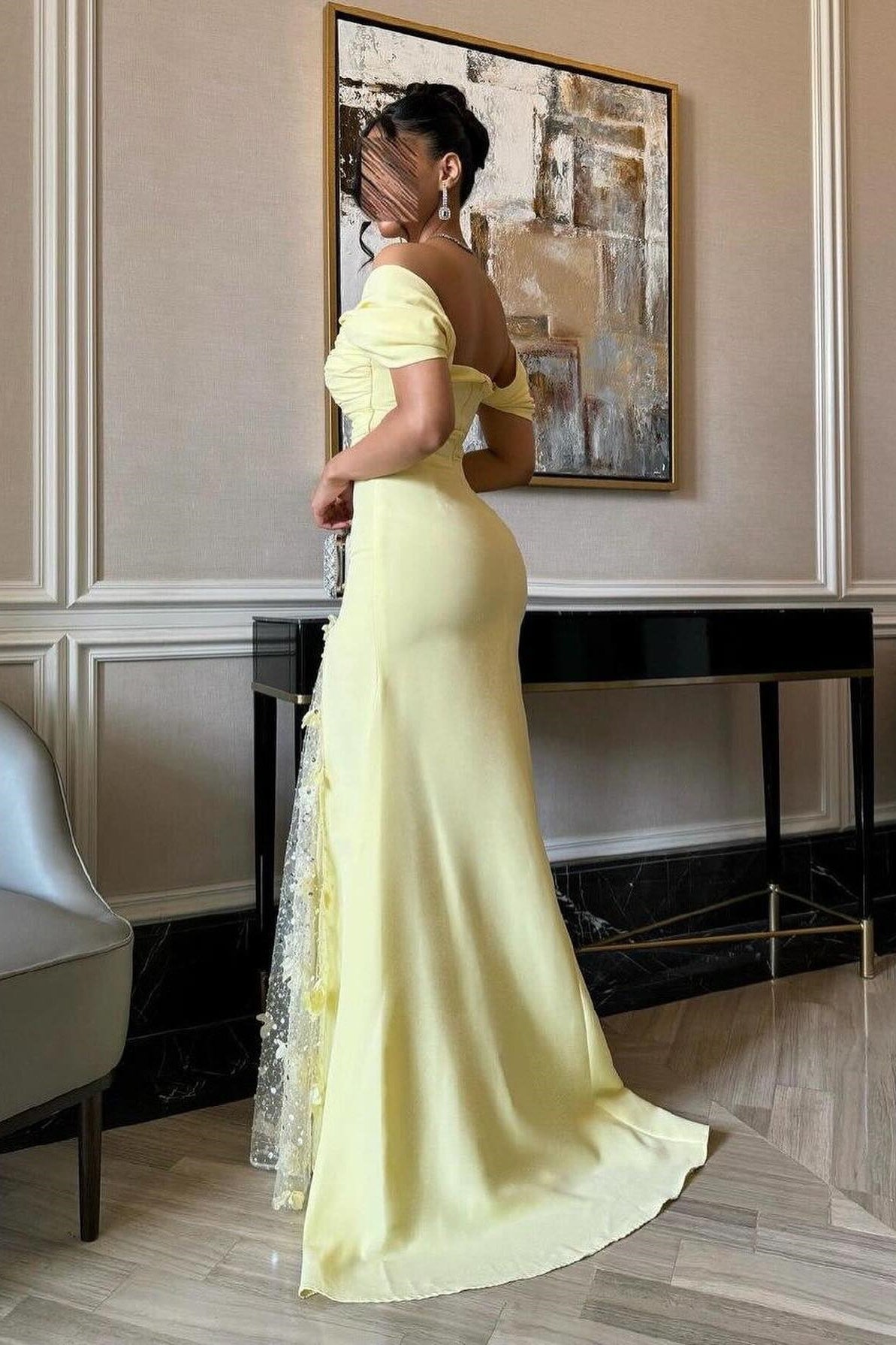 Elegant Mermaid Off the Shoulder Yellow Party Dress with Split Front