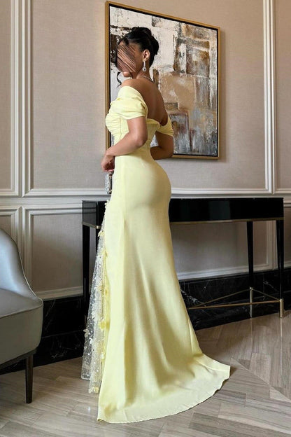Elegant Mermaid Off the Shoulder Yellow Party Dress with Split Front