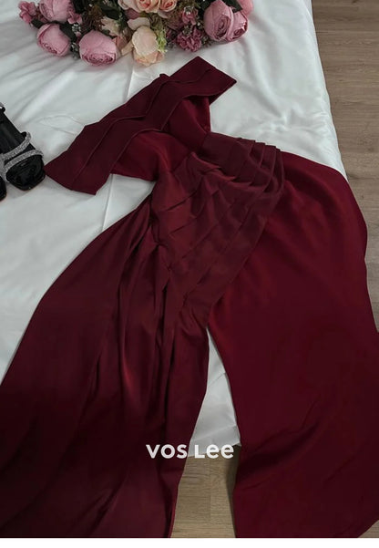 Classic & Timeless A-Line Pleated Off the Shoulder Evening Dresses with Court Train