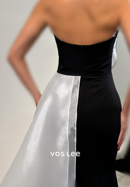Elegant & Luxurious Strapless Split Pleated Mermaid Prom Dresses with Sweep Train