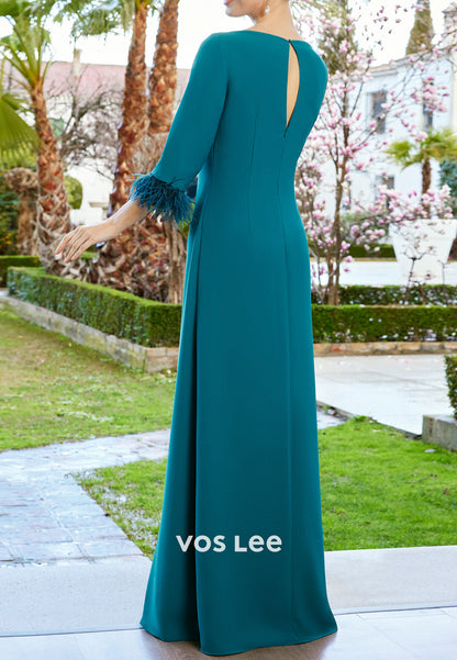 Classic & Timeless A-Line 3/4 Sleeve Scoop Pleated Floor-Length Mother of Bride Dress