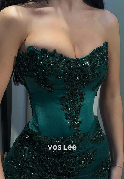 Elegant & Luxurious Strapless Fully Sequined Beaded Pleated Mermaid Evening Dresses