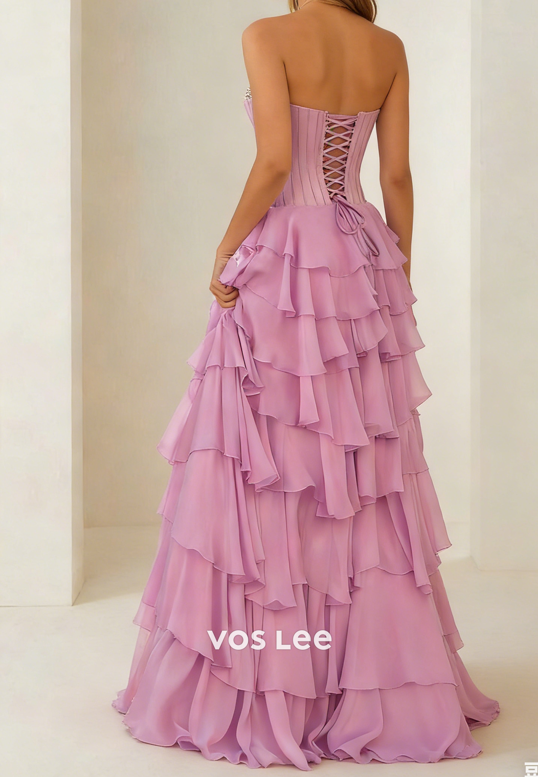 Beading Sweetheart Chiffon Ruffled A Line Formal Prom Dresses With Split
