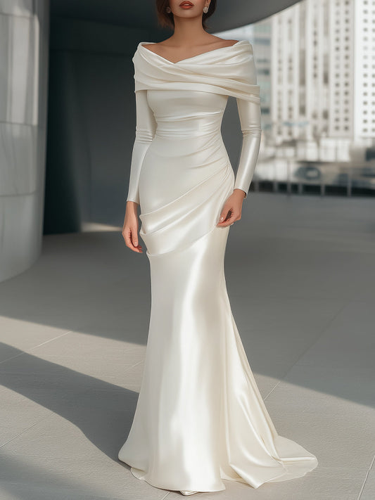Satin Draped Off-Shoulder Gown