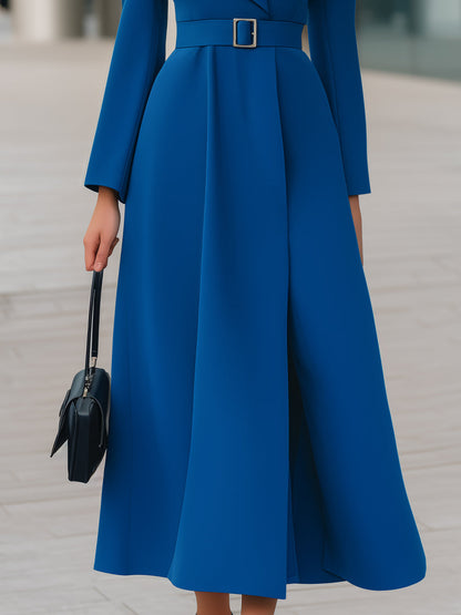 Elegant Belted Tailored A-line Maxi Dress