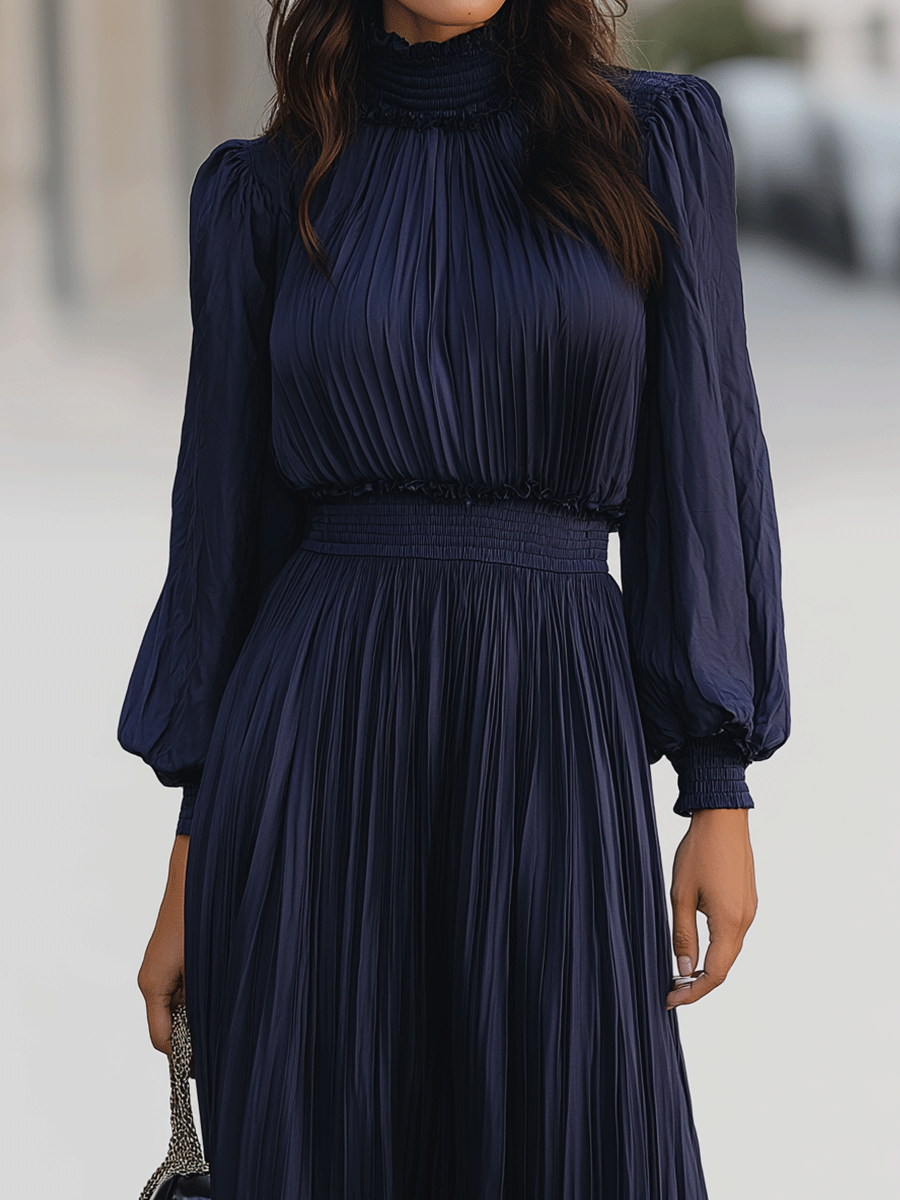 Midnight Pleated Chiffon Maxi Dress