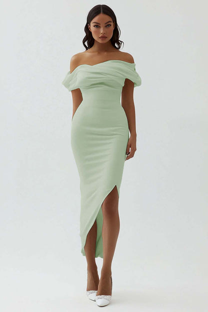 White Satin Sheath Off the Shoulder Matte Asymmetrical Graduation Dress Wedding Dresses