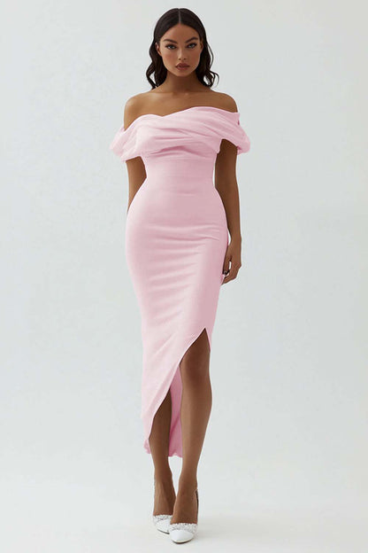 White Satin Sheath Off the Shoulder Matte Asymmetrical Graduation Dress Wedding Dresses