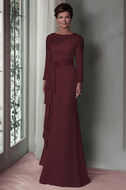 Blush Lace Sheath Mother Of The Bride Dress with Long Sleeves