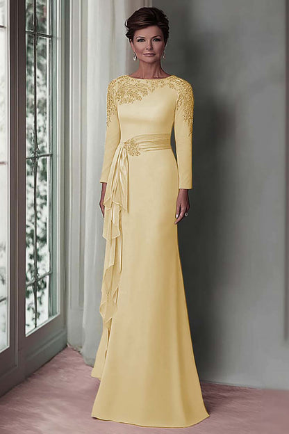 Blush Lace Sheath Mother Of The Bride Dress with Long Sleeves