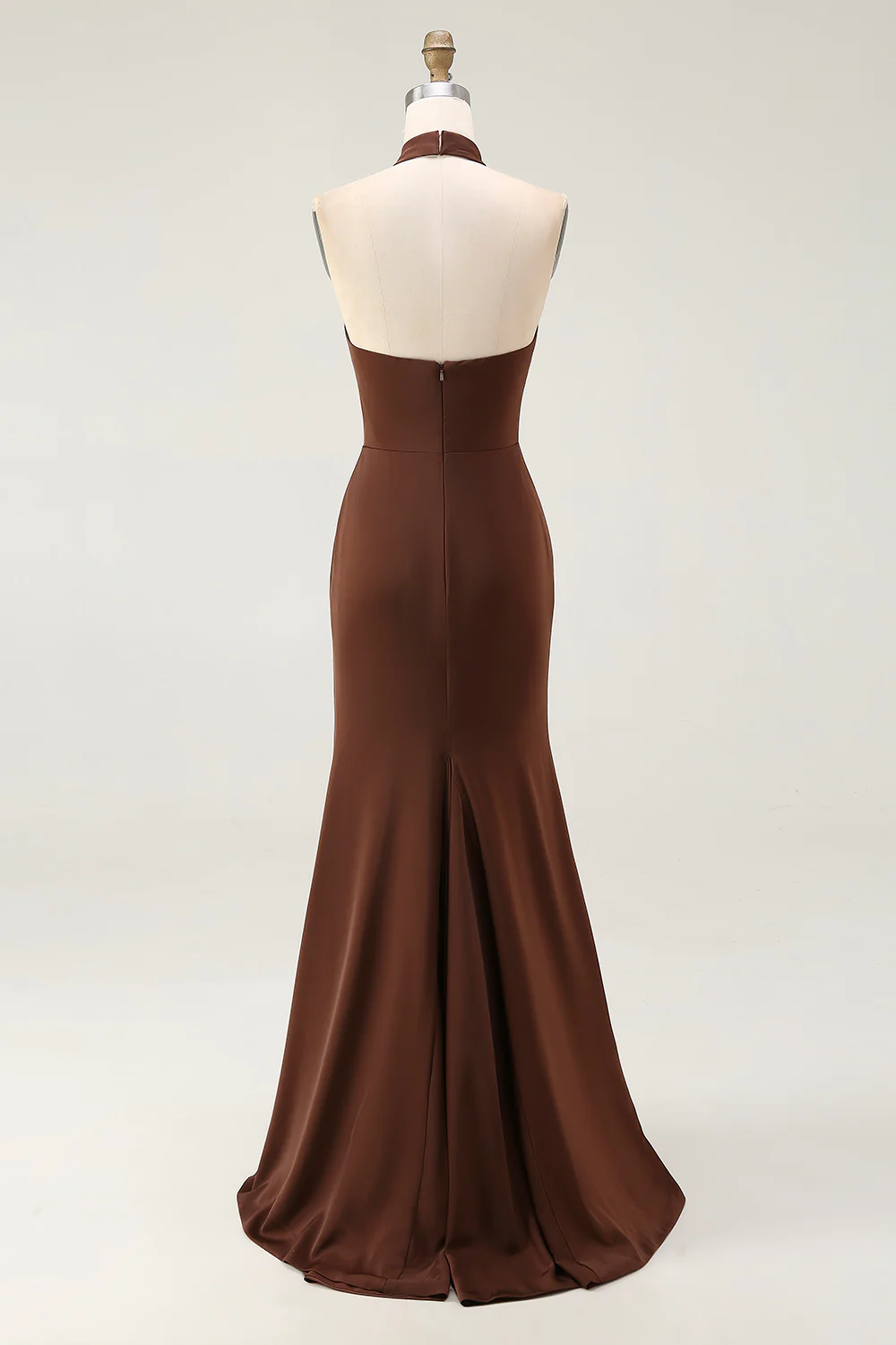 Coffee Mermaid Halter Long Formal Dress