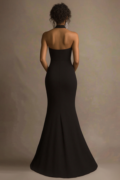 Halter Mermaid Long Black Tie Dress