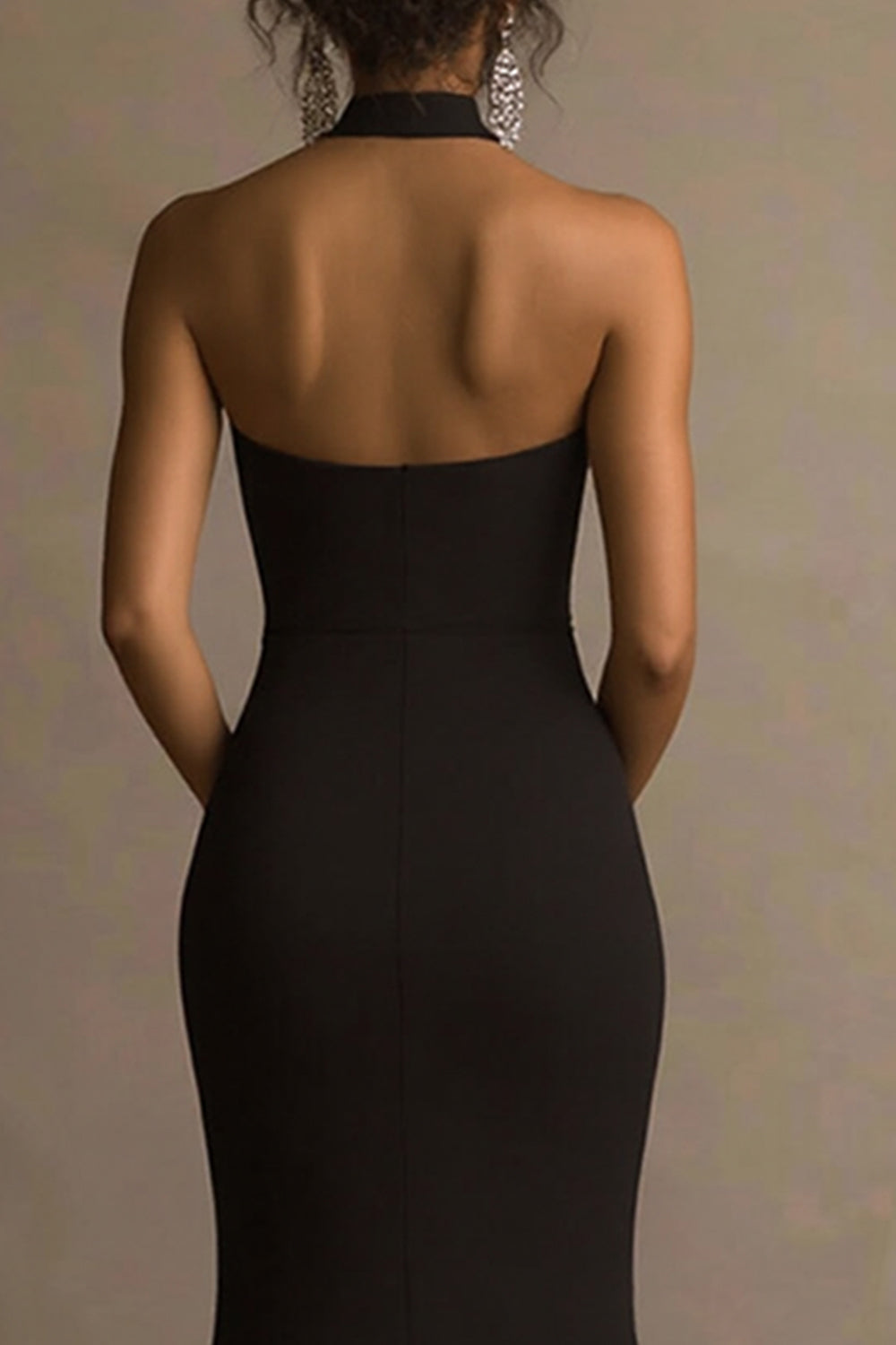Halter Mermaid Long Black Tie Dress