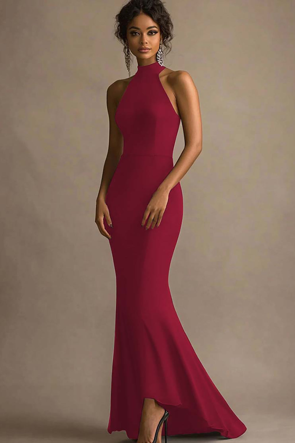 Halter Mermaid Long Black Tie Dress