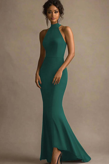 Halter Mermaid Long Black Tie Dress