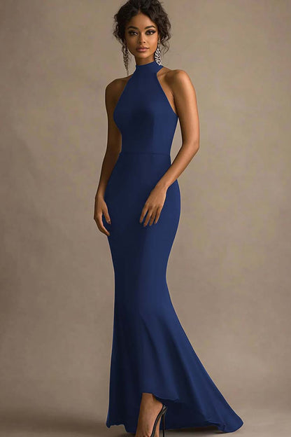 Halter Mermaid Long Black Tie Dress