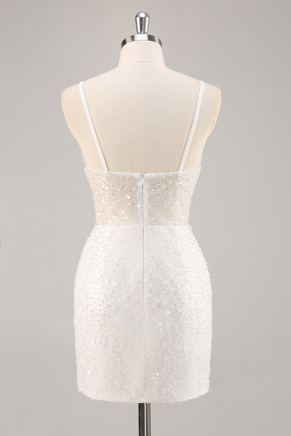 Sparkly White Deep V-Neck Mini Sheath Graduation Dress Wedding Dress
