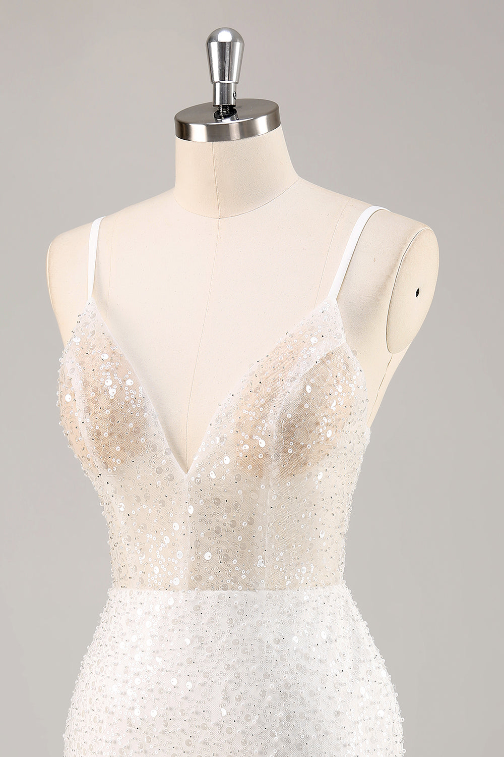 Sparkly White Deep V-Neck Mini Sheath Graduation Dress Wedding Dress