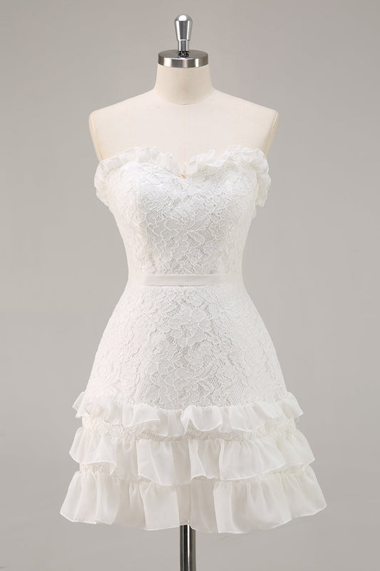 White A Line Lace Sweetheart Mini Graduation Dress